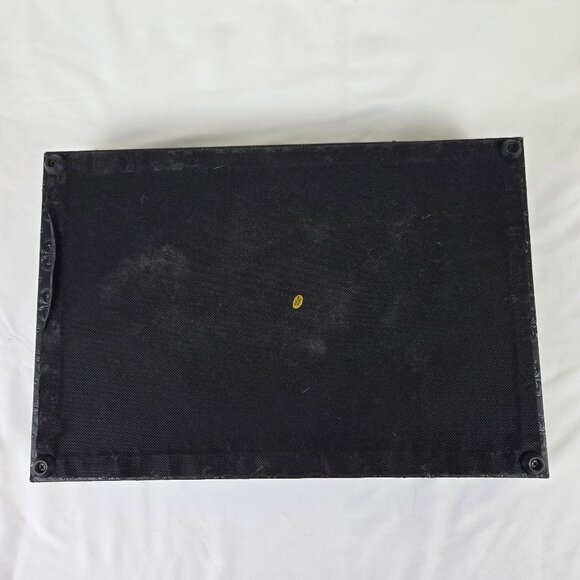 Black Leather Tray with Embossed Fleur de Lis Pattern Open Wrapped Handles - Picture 5 of 12